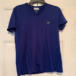 Lacoste Blue V-Neck Short Sleeve Tee with Crocodile Logo